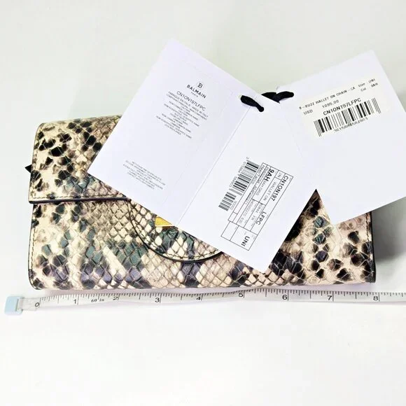 Balmain B-Buzz Snakeskin-Embossed Leather Gold Chain Clutch Wallet (MSRP $1,095) - Picture 12 of 16